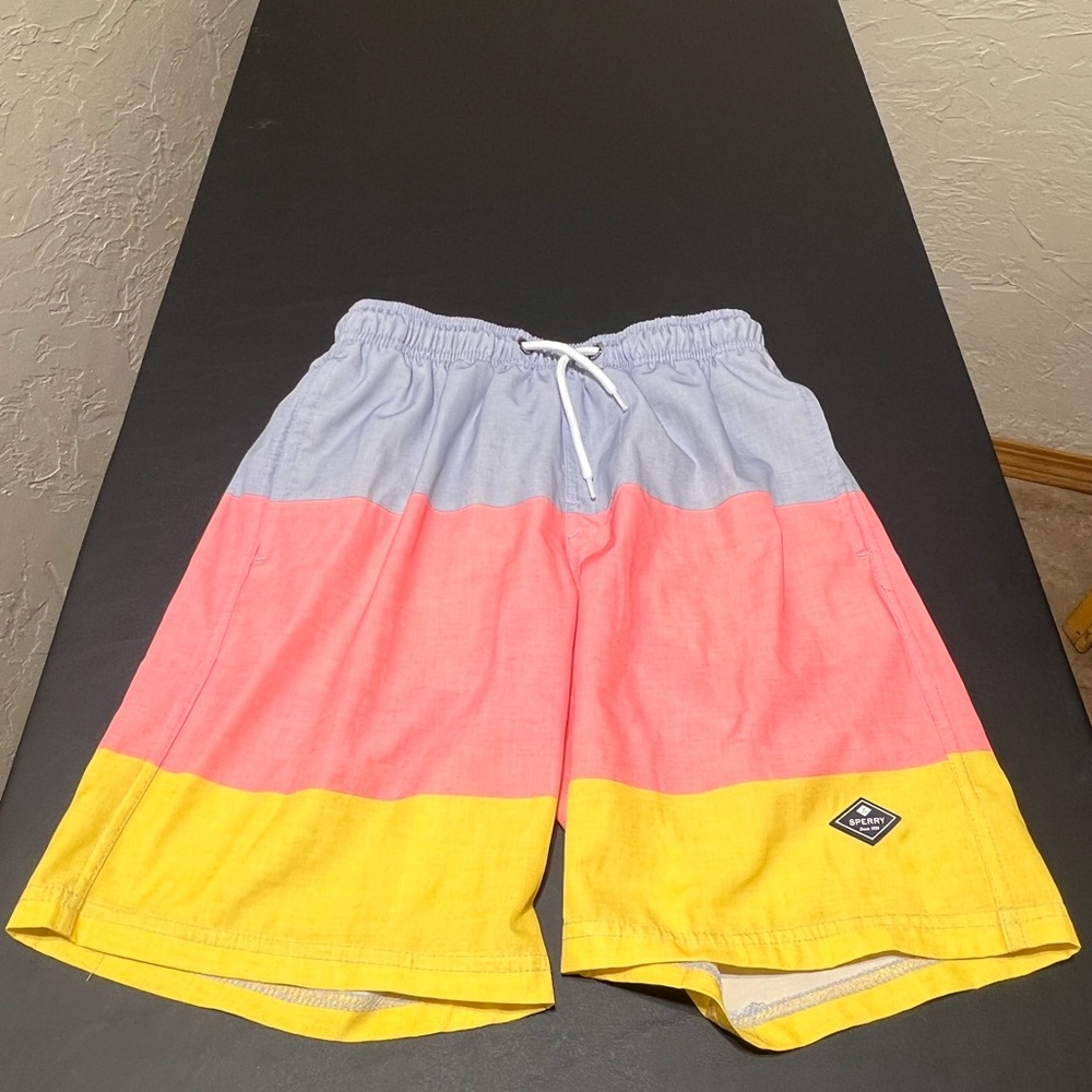 Sperry Striped Board Shorts with Lining and Elastic Waistband Boys S (7/8)